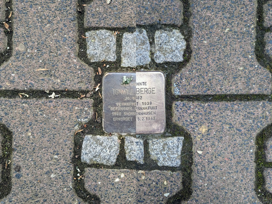 Das Foto zeigt einen in einen Bürgersteig eingelassenen Stolperstein. Die Inschrift zeigt 