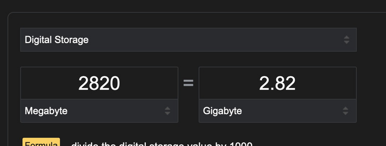 googles's quick answer:
2820 megabyte = 2.82 gigabyte