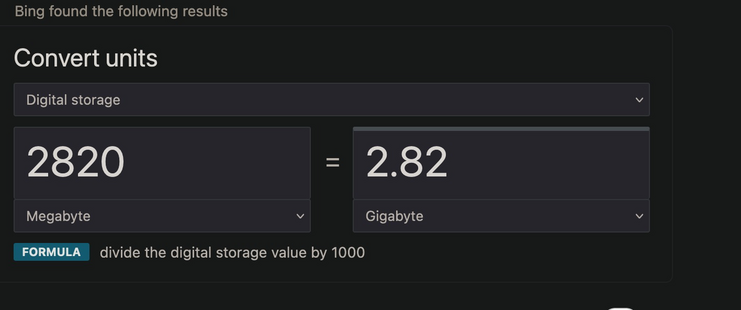 bings's quick answer:
2820 megabyte = 2.82 gigabyte