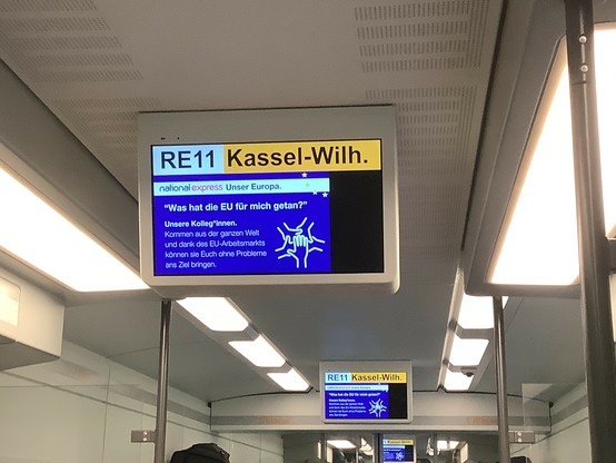 Infoanzeige im Zugwagon
RE11 Kassel-Wilh.
national express Unser Europa.
