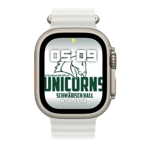 Apple Watch Ultra 2 mit Unicorns Watchface und weißem Armband