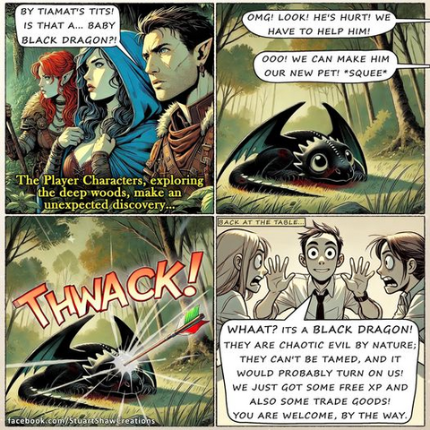 Comic Strip about Roleplayers and a tiny Black Dragon