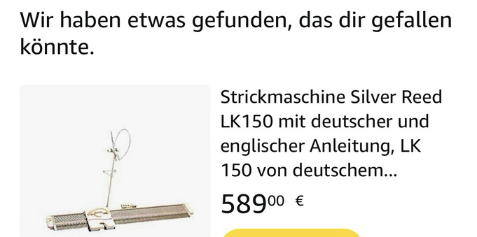 Screenshot eines Angebotes für eine Flachstrickmadchine , keine Ahnung was die kann. Immerhin kann man die Anleitung in englisch und deutsch lesen 