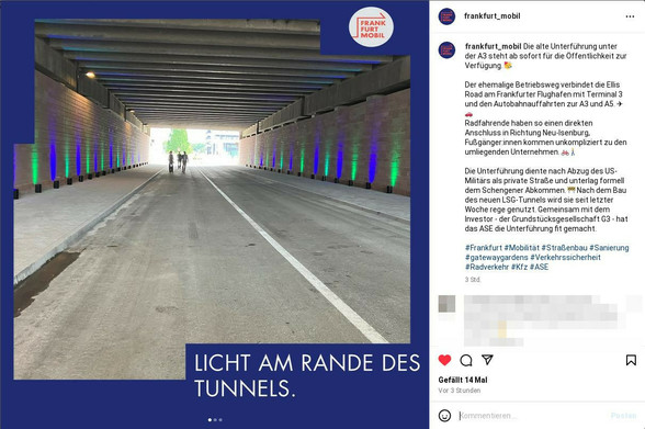 Links Foto eines Tunnels.
Rechts Text:
