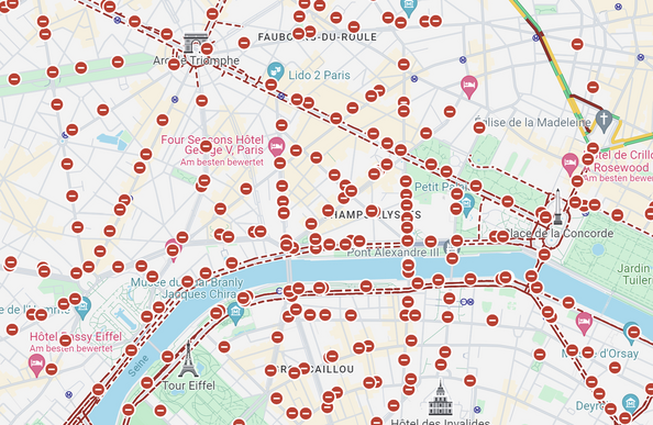 Google-Maps: Paris ist gesperrt. Jede Straße.