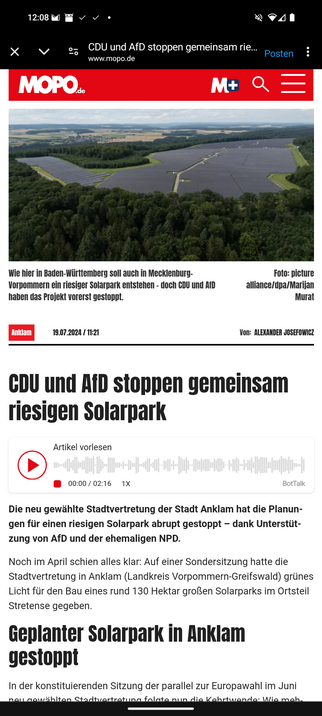 CDU und AfD stoppen gemeinsam riesigen Solarpark